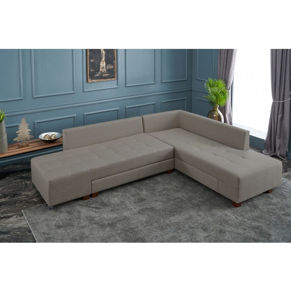 Ugaona Sofa na Razvlačenje Manama - Desni Kut, Krem Boja slika 2