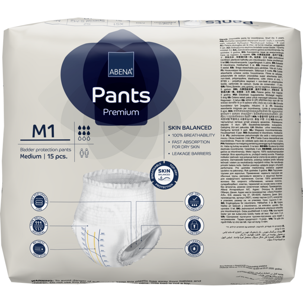 Abena Pants Premium pelene-gaćice za inkontinenciju M1  15kom  80-110 cm slika 2