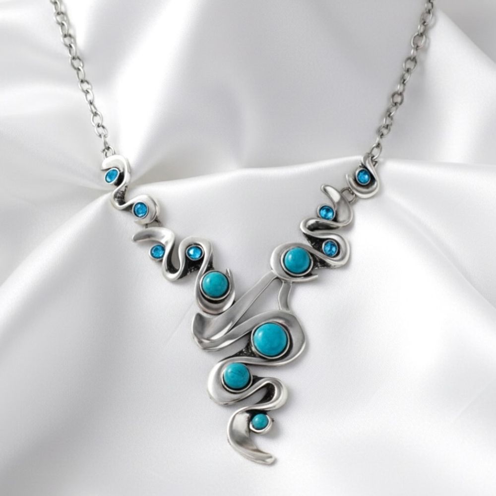 Poludrago kamenje Ogrlica - Silver Turquoise slika 1