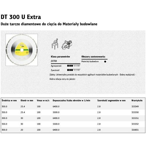 Klingspor dijamantna segmentna ploča 350mm x 2,8mm x 25,4mm DT300U univerzalna slika 2