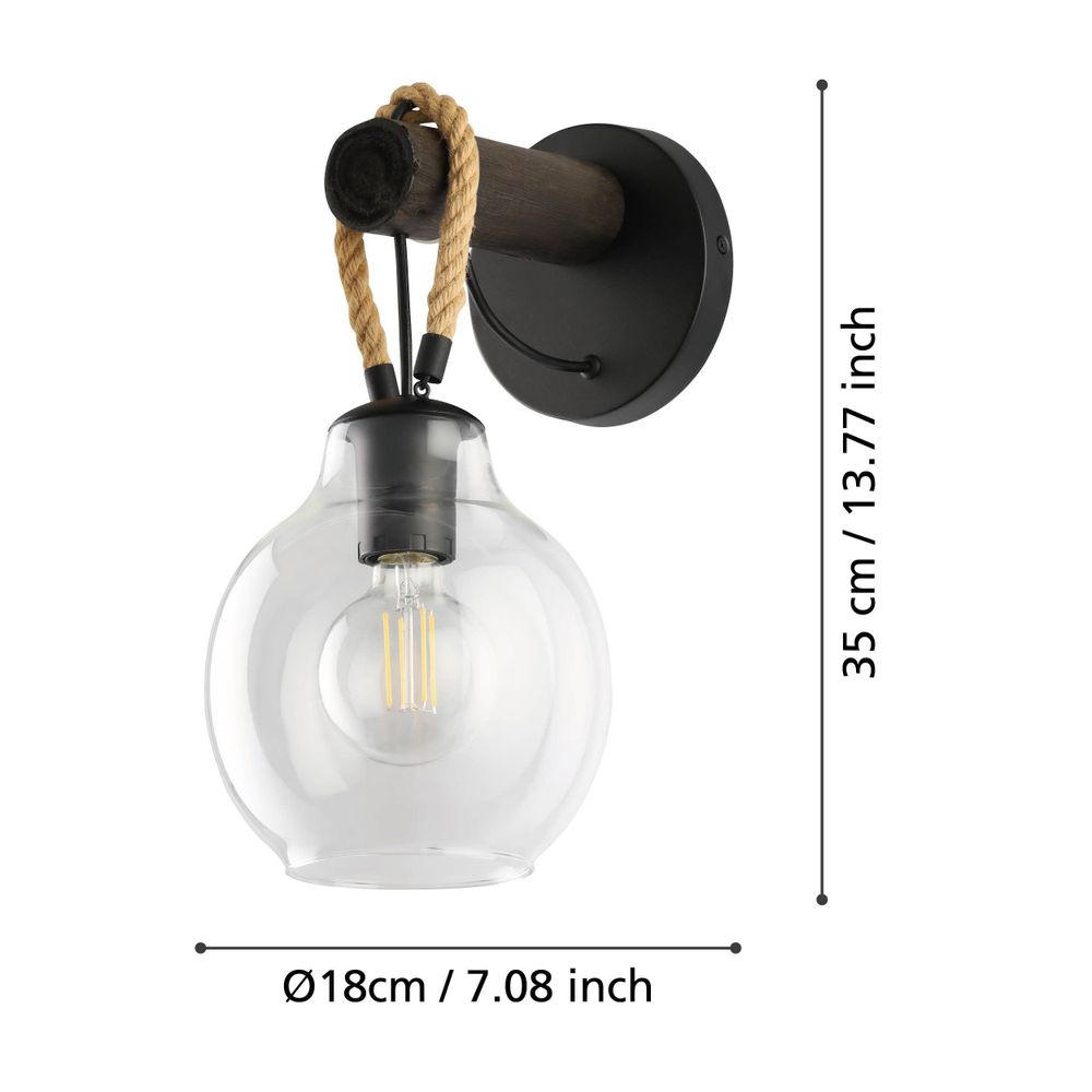 Eglo zidna lampa Roding - E27, crno drvo slika 4