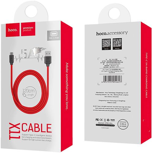 hoco. USB kabel za smartphone, USB type C, 1.2 met., 5 A - X11 Rapid Black/Red slika 5