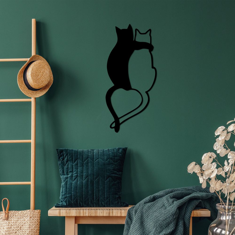 Love Cats - 478 Crni Dekorativni Metalni Zidni Ukras slika 3