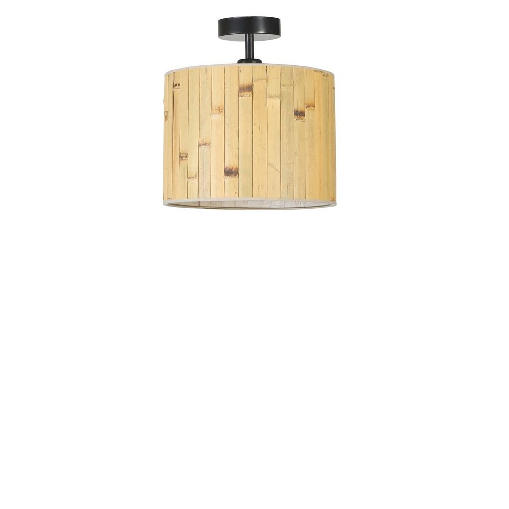 Elegantni Bambu 02 Plafonjer sa Abažurom u Boji Hrasta i Crnom Metalnom Strukturom slika 3
