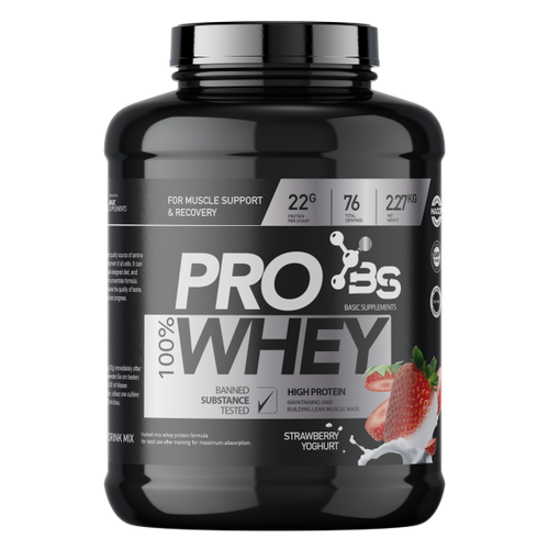 100% PRO WHEY 2.27KG BASIC SUPPLEMENTS -  Strawberry Yoghurt slika 1