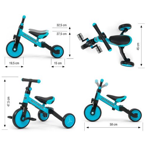 Dječji tricikl guralica 3u1 Optimus plavi slika 6