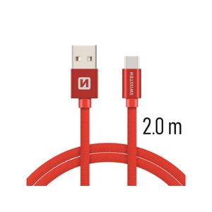 SWISSTEN kabel USB/USB-C, platneni, 3A, 2m, crveni