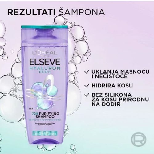 L’Oréal Paris Elseve Hyaluron Pure šampon za dehidriranu kosu koja se brzo masti 400ml slika 2