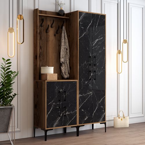 Woody Fashion Ormar za predsoblje, Berlin BA - Walnut, Black Marble slika 2