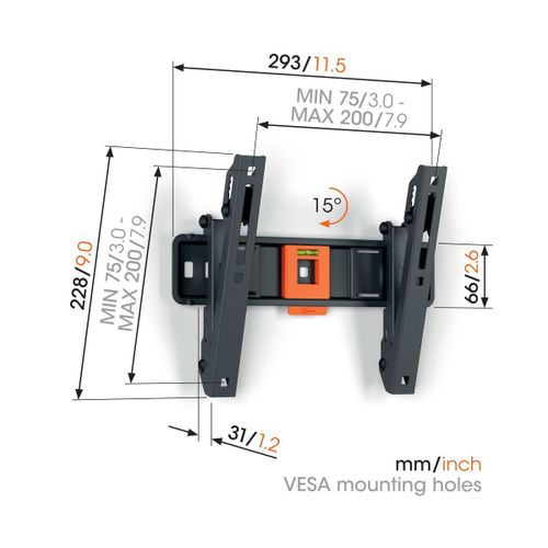 Vogels TVM1213, zidni nosač za ekrane od 19"-43", nagib do 15°, do 15kg slika 2