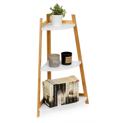 Kutne police za knjige od bambusa drvo/bijele slika 1