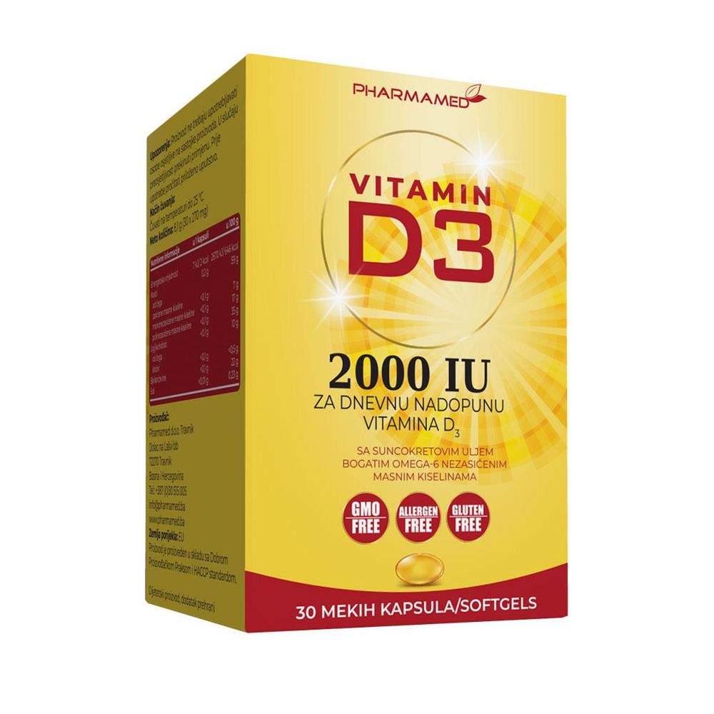 Pharmamed Vitamin D3 2000 IU Kapsule dodatak ishrani za imunitet i kosti 30 kapsula slika 1