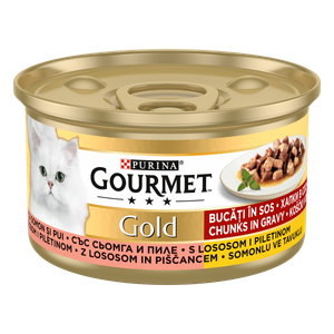 GOURMET GOLD Hrana za mačke, komadići u umaku piletina i losos, 85g