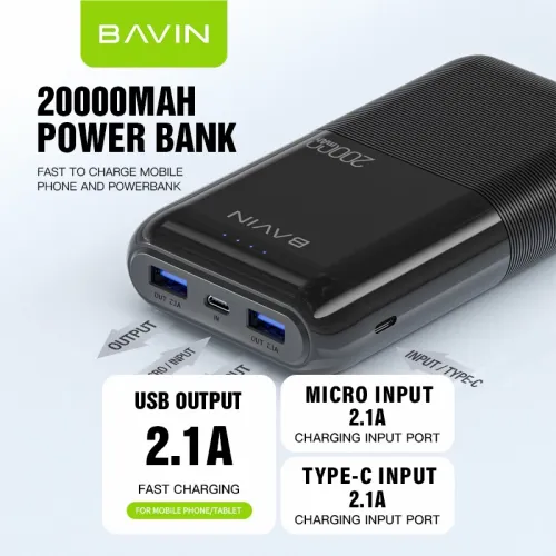 BAVIN Power Bank 20000mAh crna slika 4