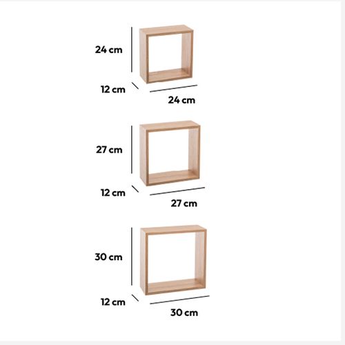 FIVE ZIDNA POLICA KOCKA 3 KOM 24X12X24, 27X12X27, 30X12X30 MDF NATURAL 138957C slika 2