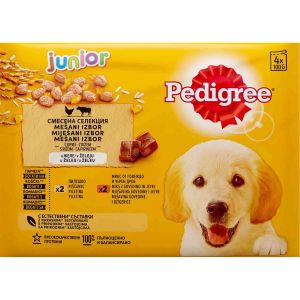 PEDIGREE Multipack JUNIOR piletina i riža, govedina i riža u umaku, 4x100g