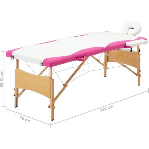 Sklopivi masažni stol s 2 zone drveni bijelo-ružičasti slika 9