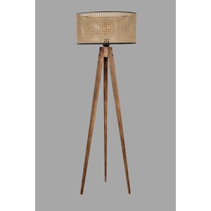 Tripod Lambader Yanık Silindir Rattan Abajurlu Brown Floor Lamp