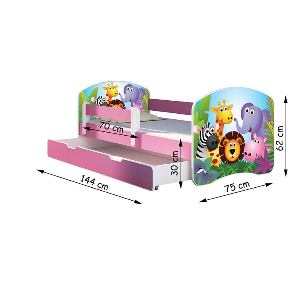ACMA Dječiji krevet Acma II sa ladicom Pink - 140x70cm - Dezen 05 slika 3
