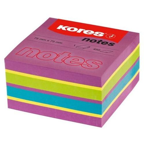 Blok kocka samoljepljiva 75 x 75 mm, 450 listića u 4 neon boje, Kores slika 2