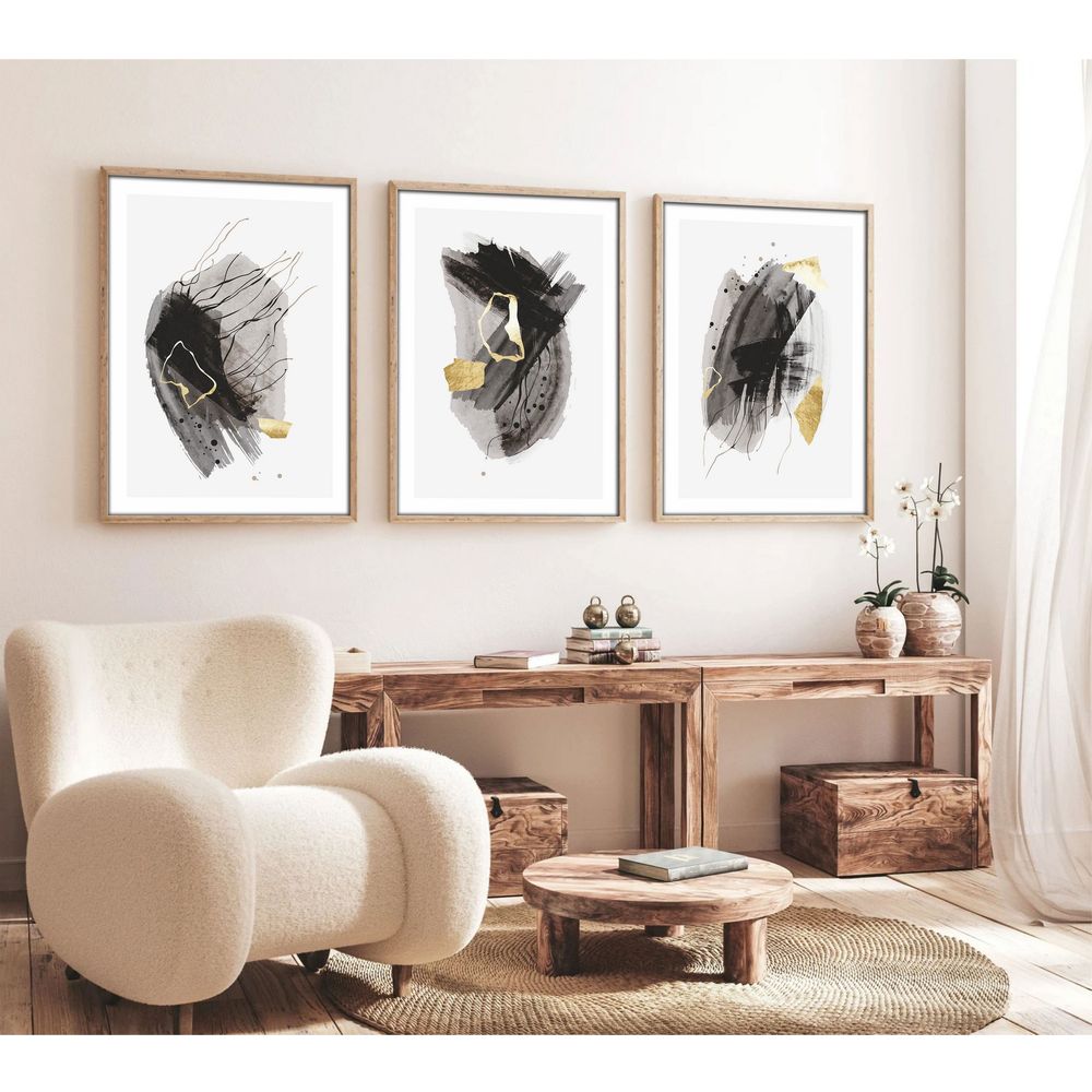 Huhu208 - Dekorativno Slikarstvo u Okviru od MDF-a, 50 x 70 cm, Višebojno (Set od 3 Komada) slika 3