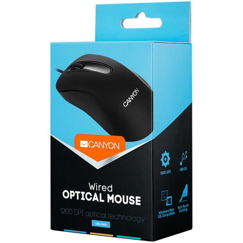 CANYON CM-2 Wired Optical Mouse with 3 buttons, 1200 DPI optical technology for precise tracking, black, cable length 1.5m, 108*65*38mm, 0.076kg slika 2