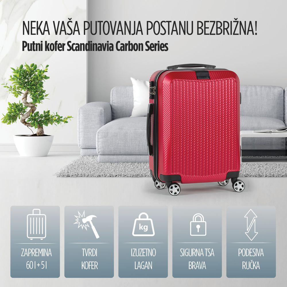 Scandinavia kofer 60 l / 67 cm, Carbon serija, crveni slika 9