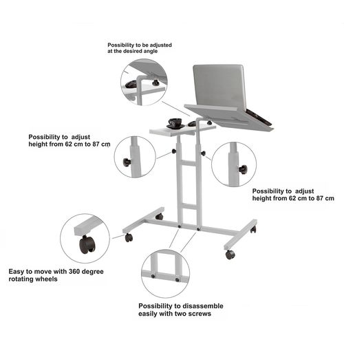 Woody Fashion Samostojeći stol za prijenosno računalo, Bijela boja, Glen - White slika 14