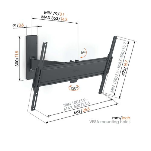 Vogels TVM1623, zidni nosač za ekrane od 40"-77", nagib 15° pomak 120°, do 35kg slika 2