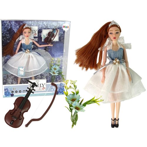Lutka Emily u svečanoj haljini s violinom i cvijećem slika 1