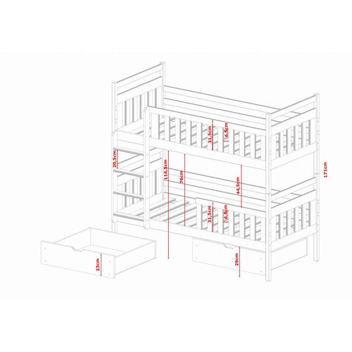 Drveni dječji krevet na sprat Monika sa ladicom - 190x90cm - Bijeli slika 3