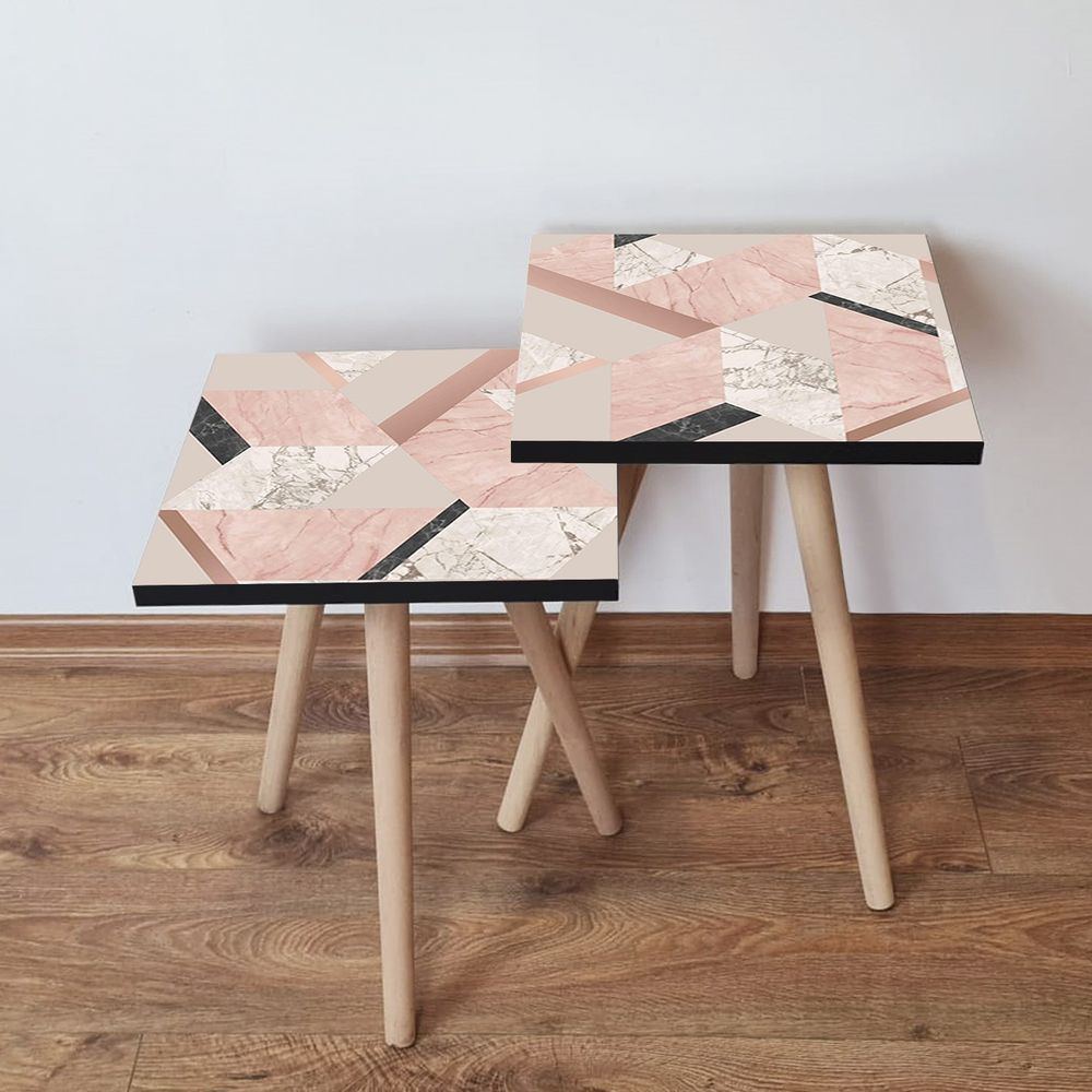 Nesting stolovi 2Shp317 - (2 komada) - boje: losos, ružičasta, bež, crna slika 1