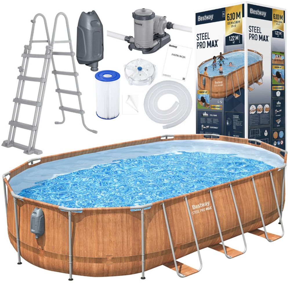 Bestway Frame Pool 610x366x122 Board 10in1 Pumpa Ljestve + LED 56719 slika 1