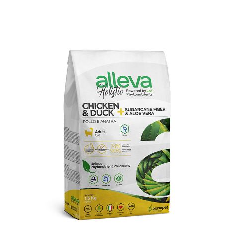 Alleva Holistic Cat Adult Chicken &amp; Duck + Sugarcane Fiber &amp; Aloe Vera Hairball 1.5 kg slika 1