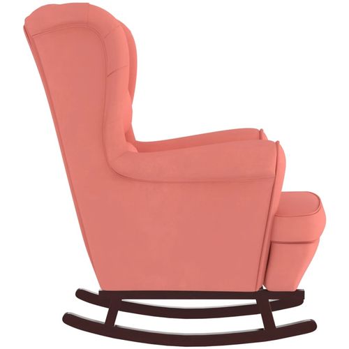 Fotelja za ljuljanje s drvenim nogama ružičasta baršunasta slika 11