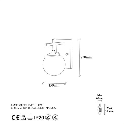 Opviq Zidna lampa, 942FLG2216 slika 7