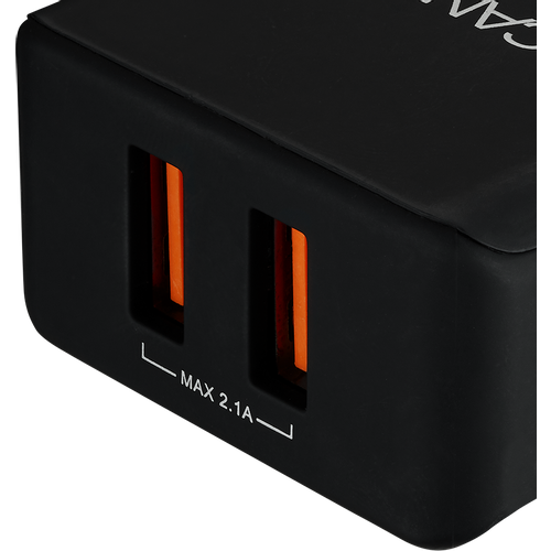 CANYON H-03 Universal 2xUSB AC charger (in wall) with over-voltage protection, Input 100V-240V, Output 5V-2.1A, with Smart IC, black rubber coating with side parts+glossy with other parts, 80*42.5*23.8mm, 0.042kg slika 3