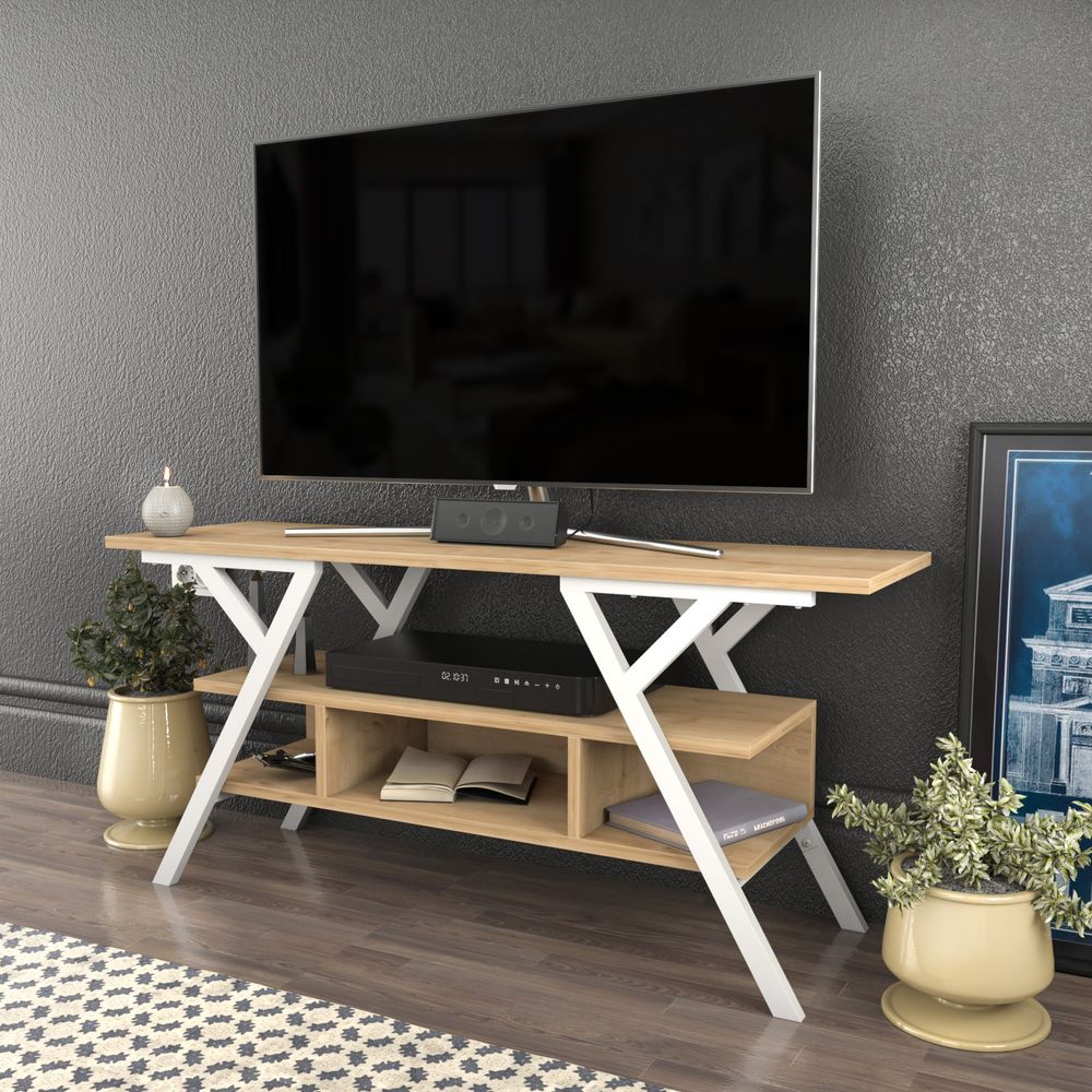 TV stalak Minerva - bijela i hrastova boja slika 3
