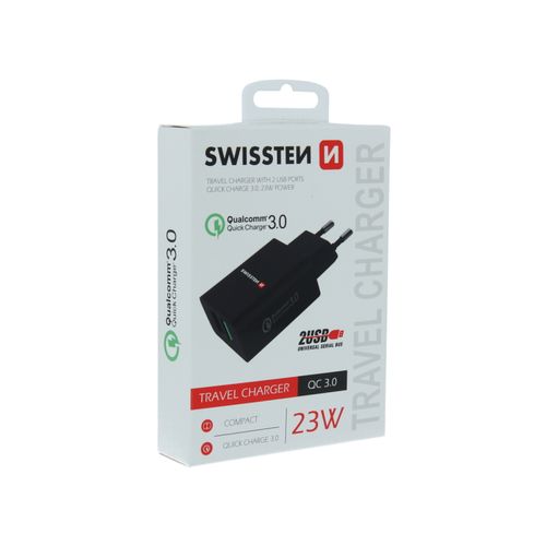 SWISSTEN punjač za AC220, 2xUSB, QUALCOMM 3.0, brzi, 23W, crni EOL slika 2