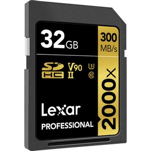 Lexar SD 32GB 2000x SDHC UHS-II card, 300MB/s read 260MB/s write C10 V90 U3