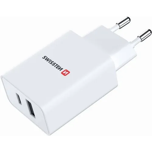 Swissten punjač 1xUSB+ 1X USB C GaN charge 30W bela slika 3