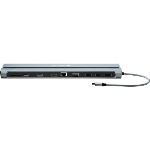 Canyon Multiport Docking Station with 14 ports: Type c data+Audio+Type C PD3.0 100W+SD+TF+2*USB3.0+USB2.0+RJ45+2*HDMI+VGA+DP+Lock, Input 100-240V, Output USB-C PD 5-20V/5A, cable length 0.20m, Space grey, 76*22.5*301mm, 0.36kg(Generation B) slika 4