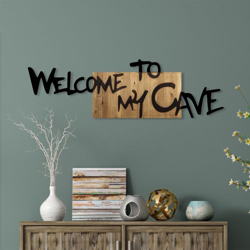 Wallity Dekorativni Drveni Zidni Ukras 'Welcome To My Cave' u Boji Oraha i Crnoj slika 2