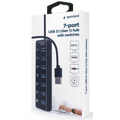 UHB-U3P7P-01 Gembird 7-port USB 3.1 (Gen 1) hub with switches, black slika 4