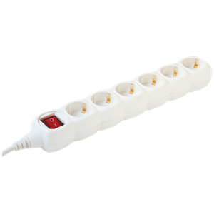home Produžni kabl, 6 utičnice, prekidač, 1.5mm², 5 met, bijeli - NV 6K-5/WH/1,5