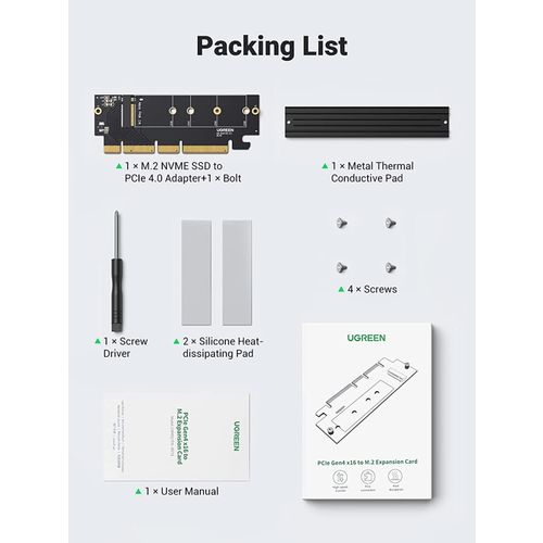 Ugreen M.2 PCIe NVME M-Key na PCIe 4.0 x16 adapter s hladnjakom - kutija slika 2