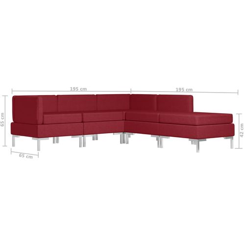 5-dijelni set sofa od tkanine crvena boja vina slika 7