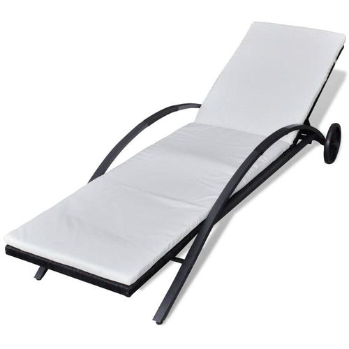 Ležaljka za sunčanje s jastukom i kotačima poliratan crna slika 6