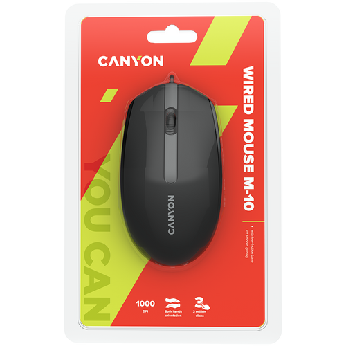 CANYON Canyon Wired optical mouse with 3 buttons, DPI 1000, with 1.5M USB cable, black, 65*115*40mm, 0.1kg slika 7