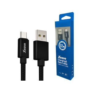 Xwave Kabl USB2.0 na Micro USB 1,2M,2A,aluminium,upleten,crni